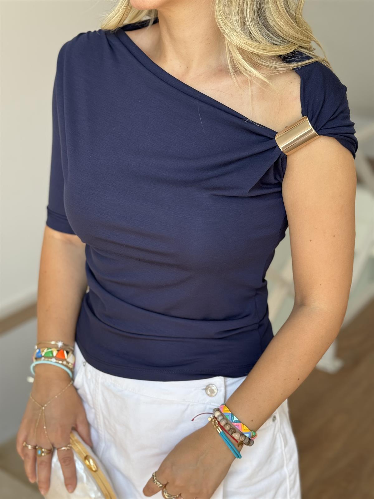 Toka Detaylı Tasarım Bluz - Lacivert