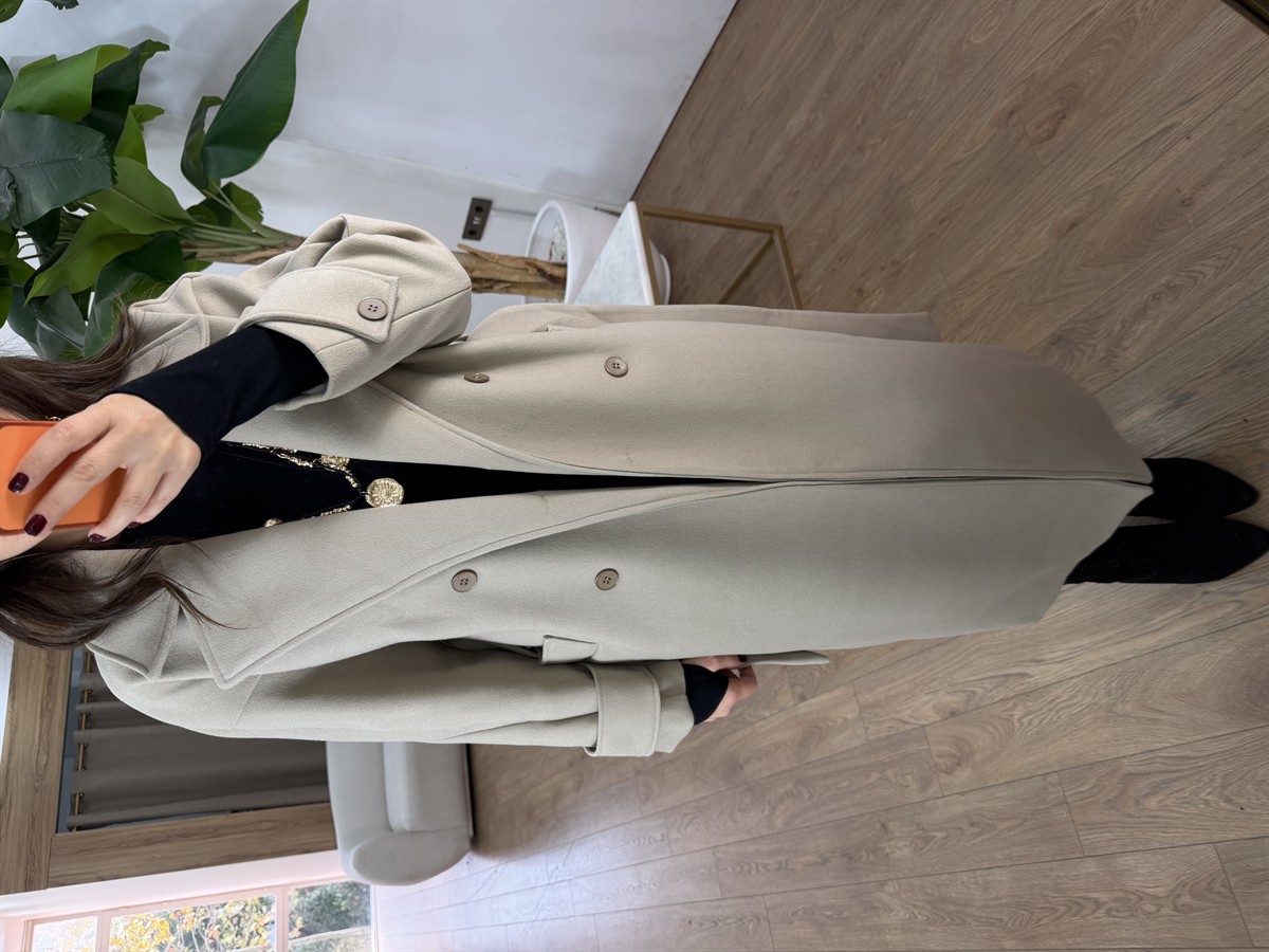 Tokyo Beli Kuşaklı Midi Kaşe Kaban - Bej 