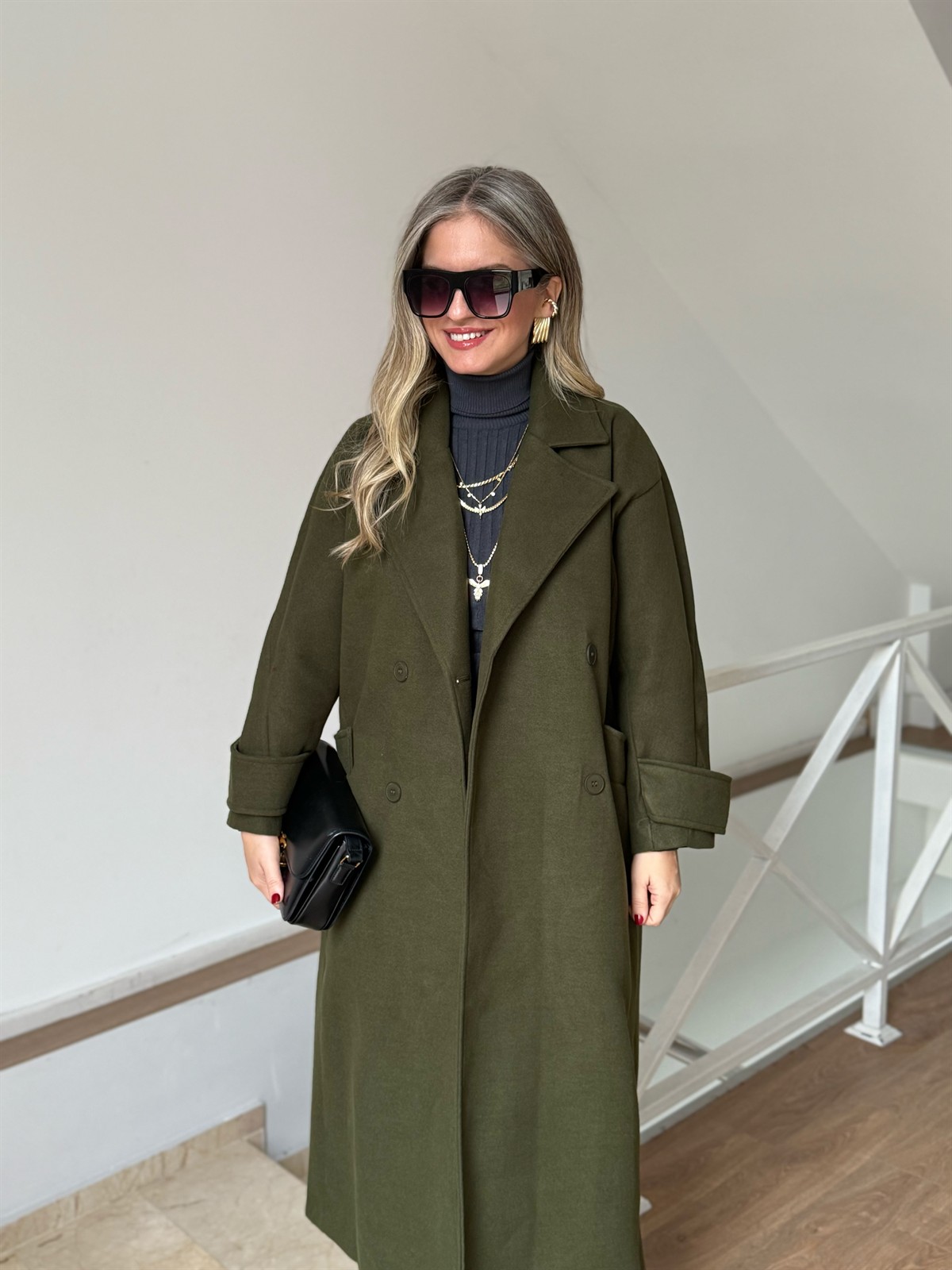 Tokyo Beli Kuşaklı Midi Kaşe Kaban - Haki