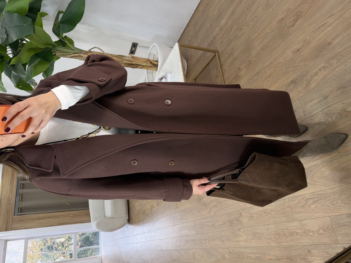 Tokyo Beli Kuşaklı Midi Kaşe Kaban - Kahverengi