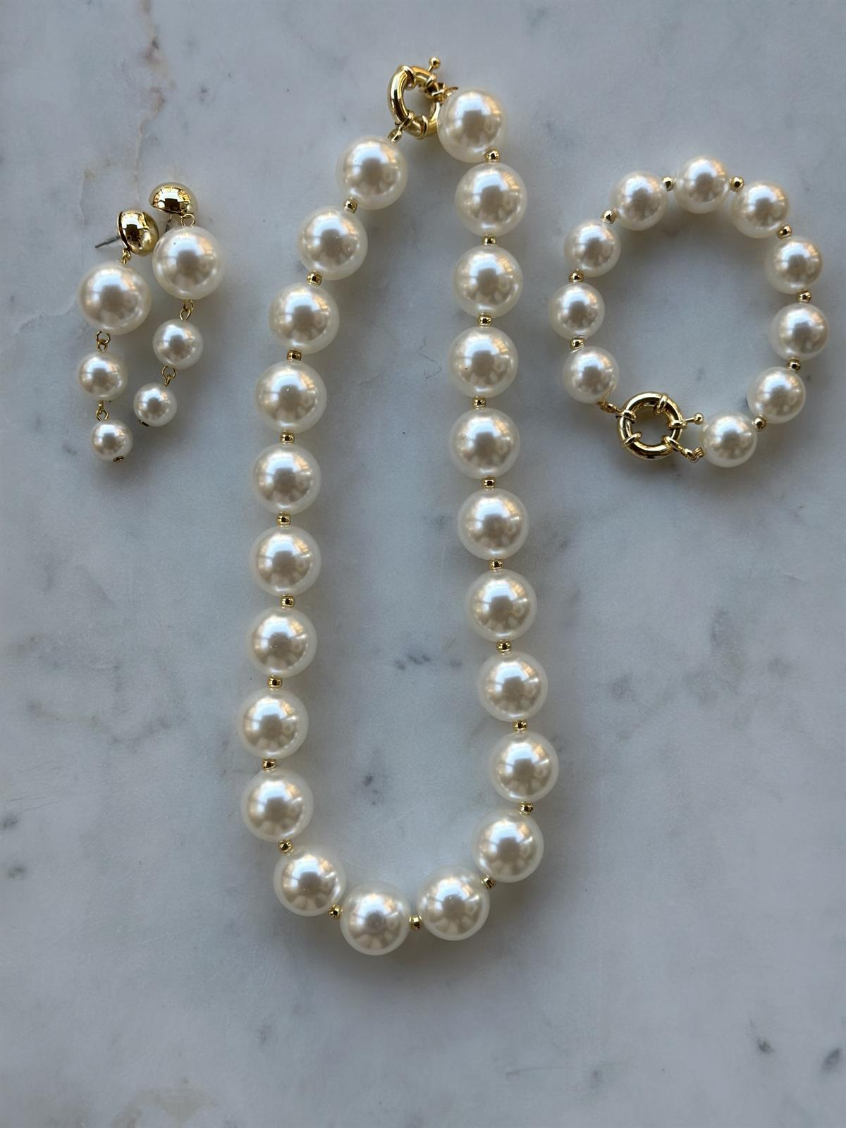 Topçuk Tasarım İncili Gold Detay Küpe 6cm