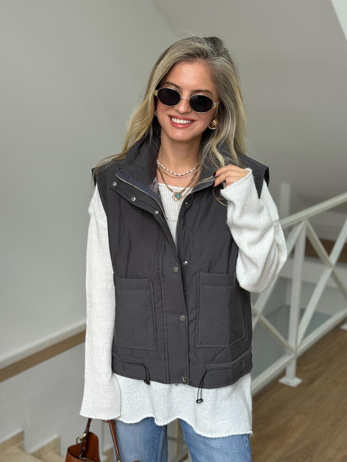 Torba Cepli Kapitone Yelek - Antrasit