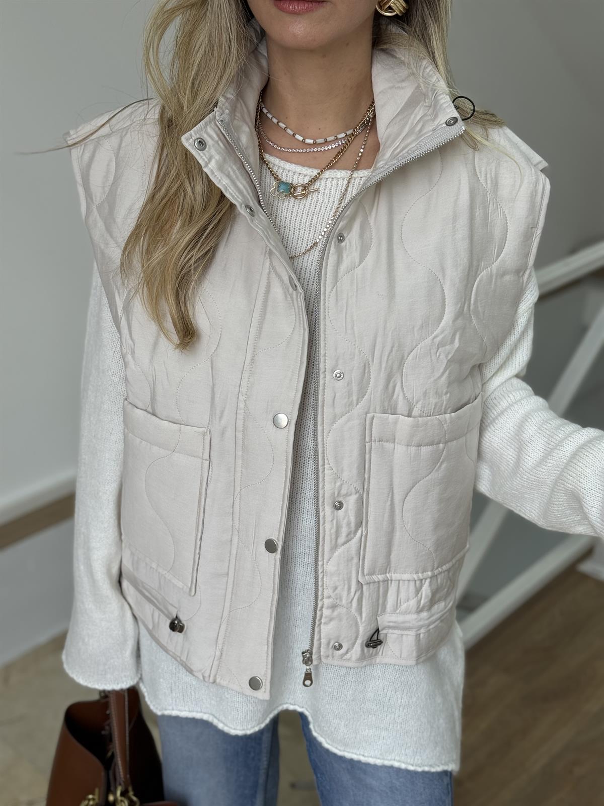 Torba Cepli Kapitone Yelek - Taş