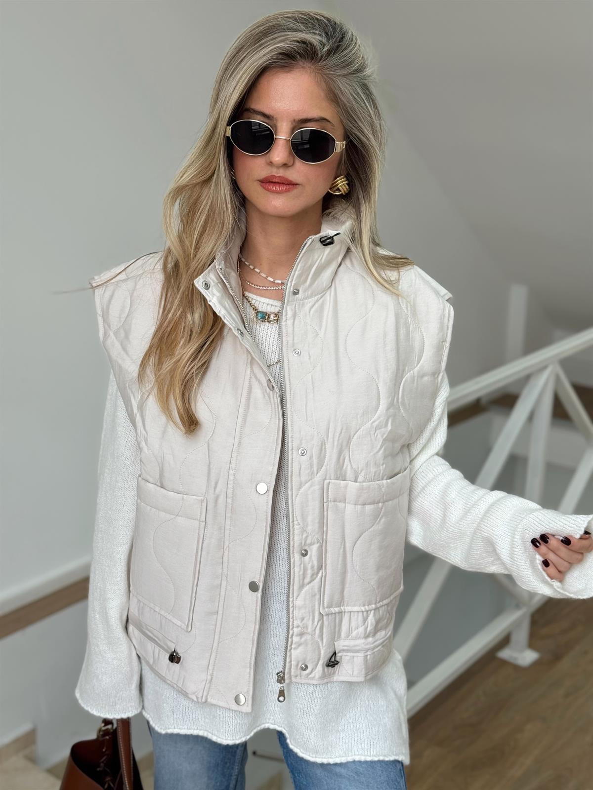 Torba Cepli Kapitone Yelek - Taş