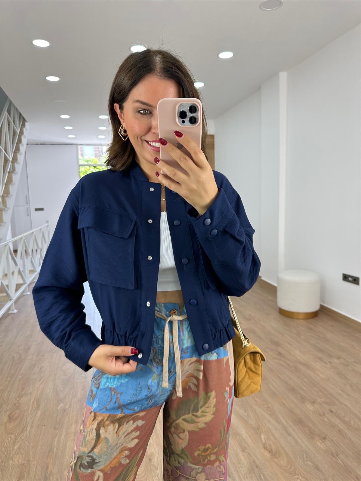 Torba Cepli Keten Bomber Ceket-Lacivert