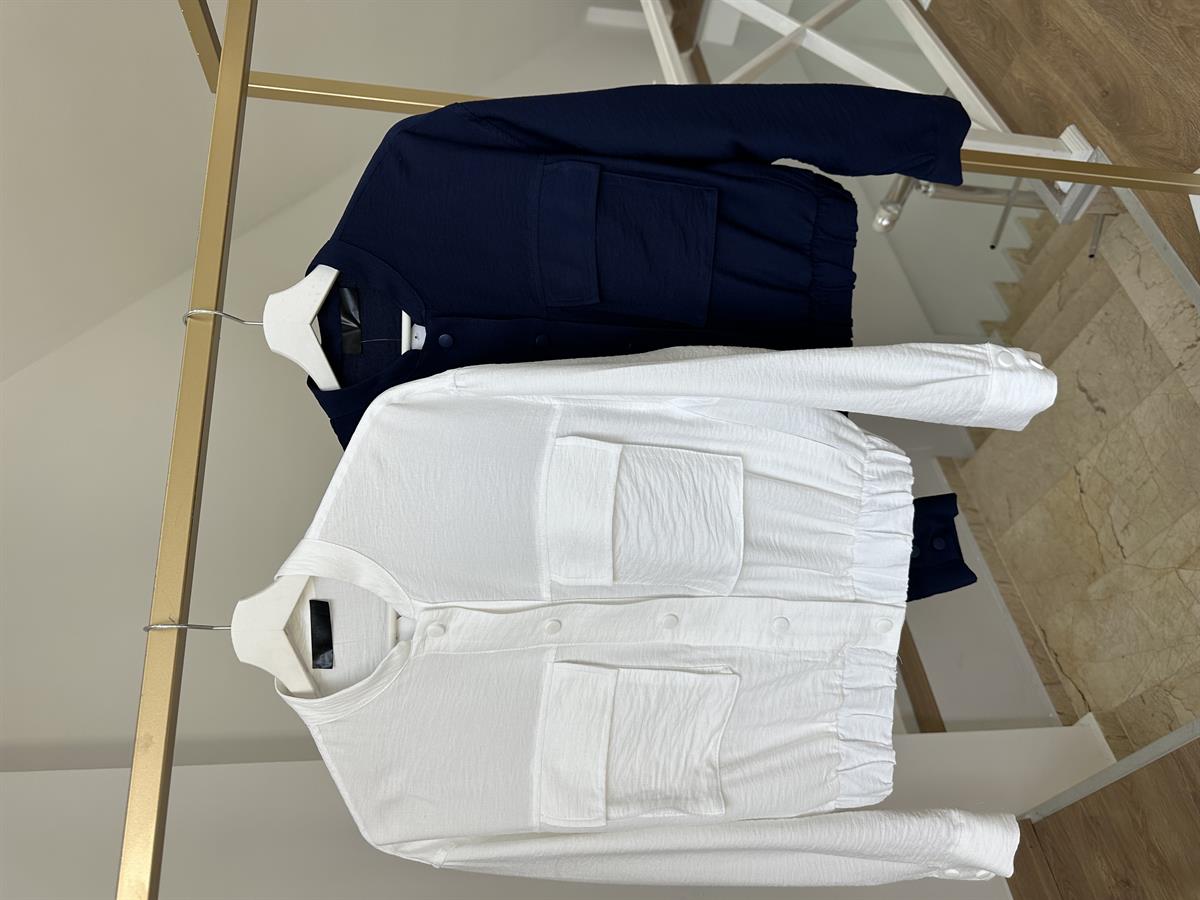 Torba Cepli Keten Bomber Ceket-Lacivert