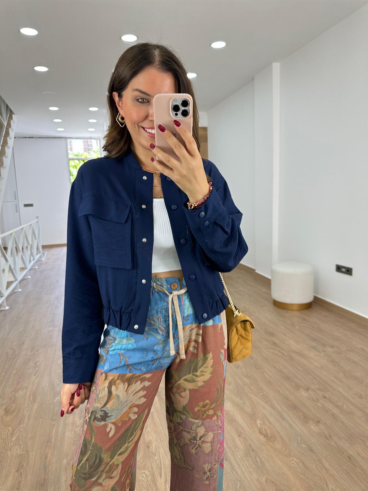 Torba Cepli Keten Bomber Ceket-Lacivert