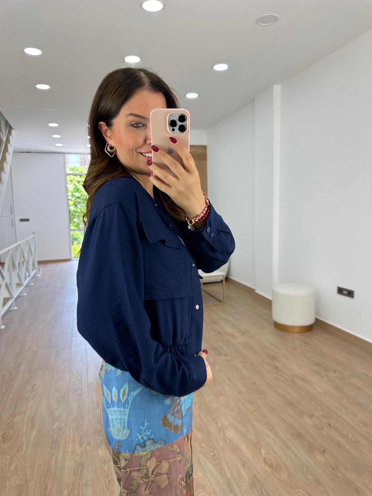 Torba Cepli Keten Bomber Ceket-Lacivert