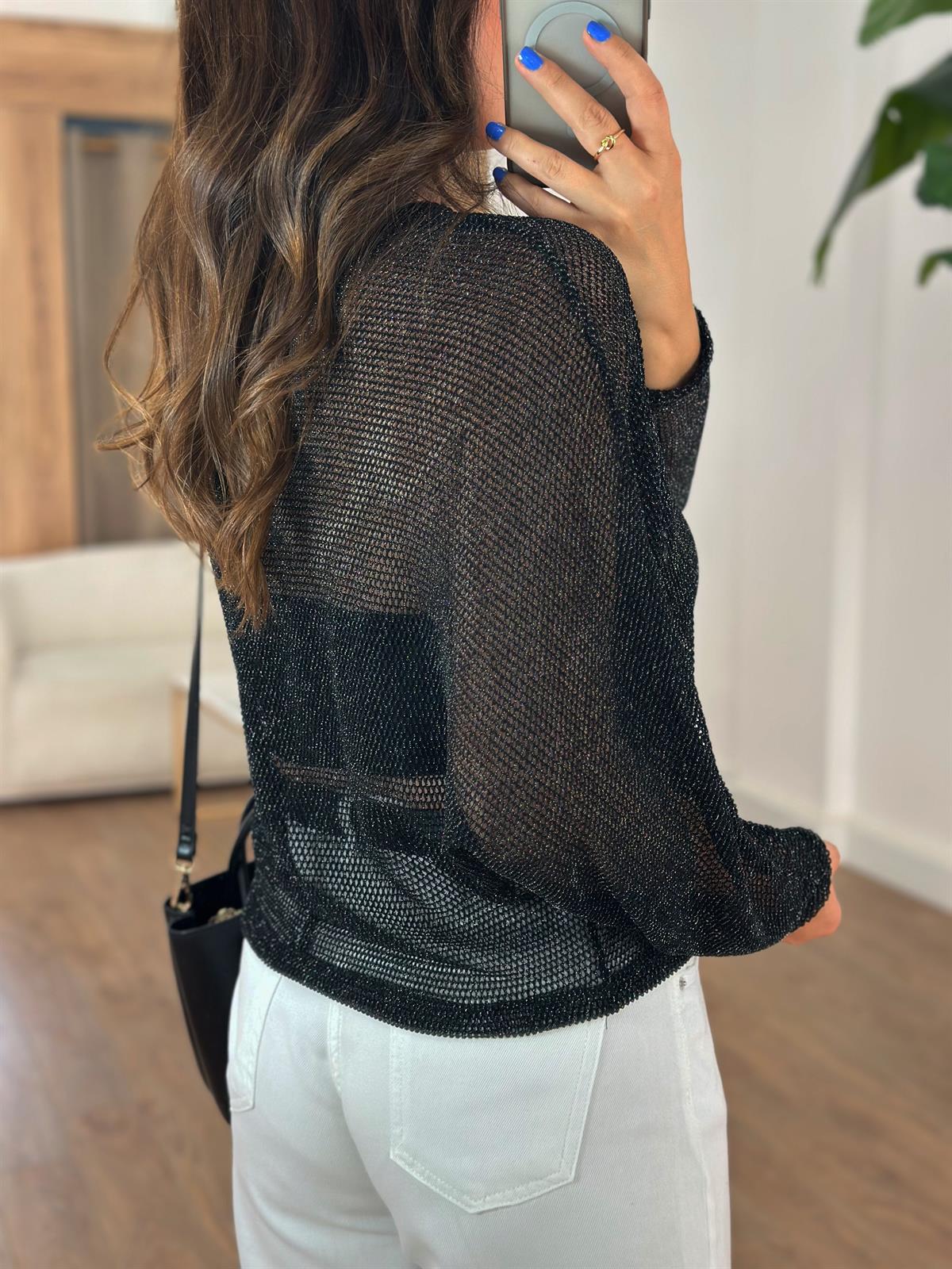 Transparan Simli Bluz 