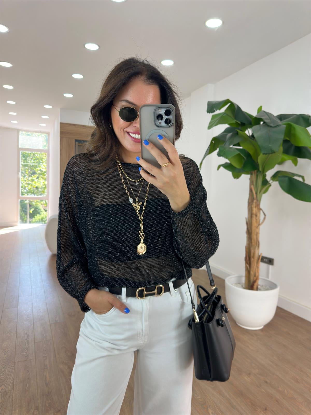 Transparan Simli Bluz 