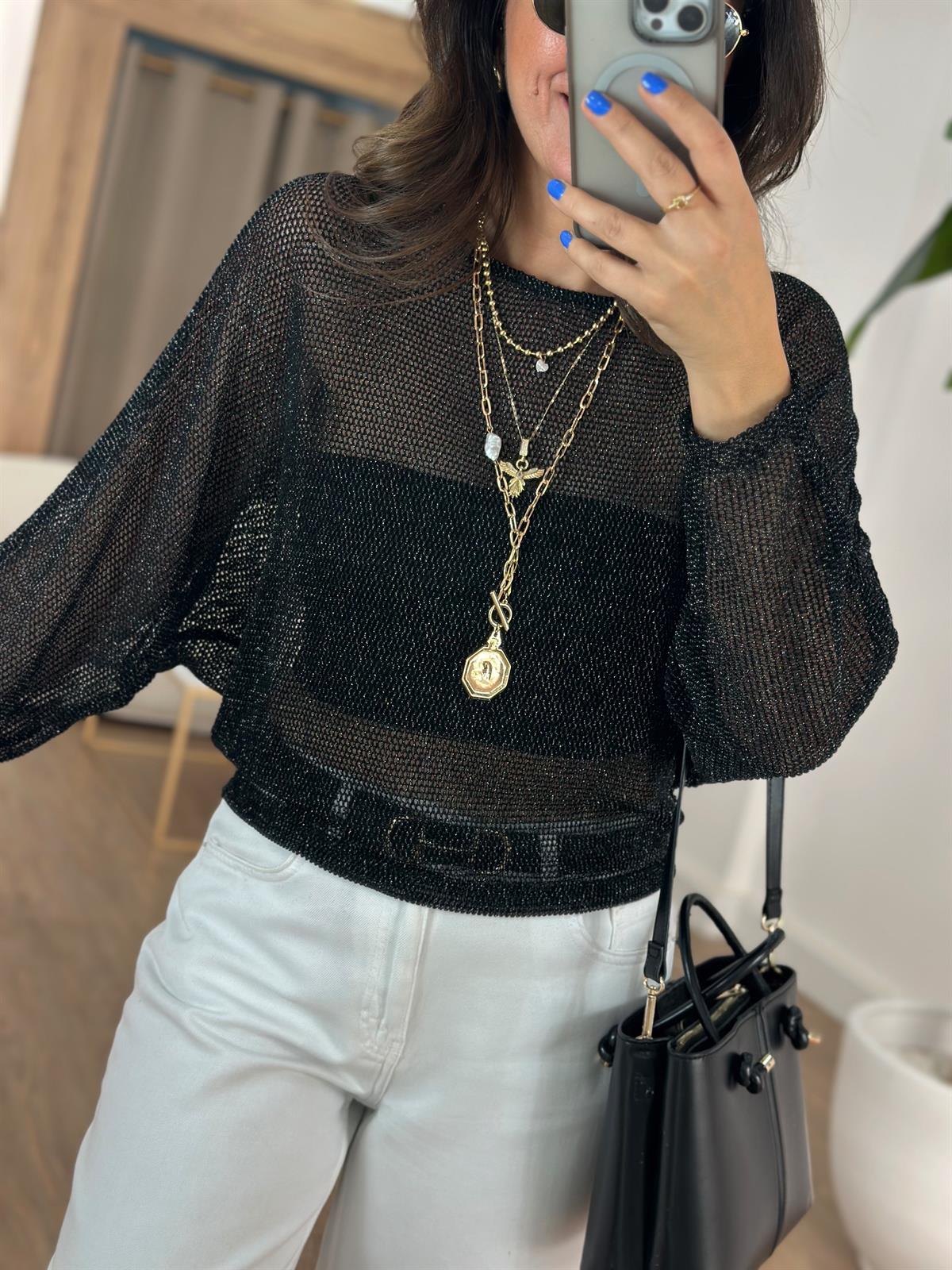 Transparan Simli Bluz 