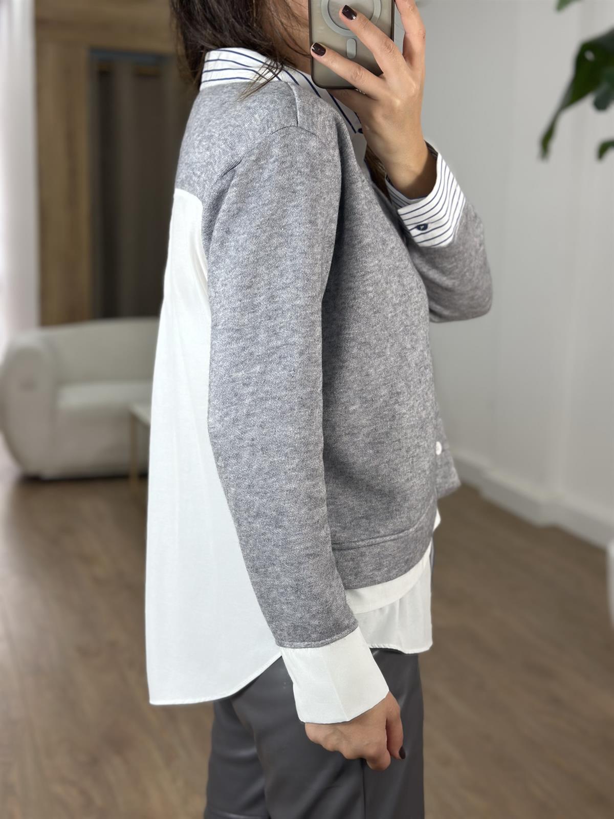 Triko Detaylı Gömlek - Gri