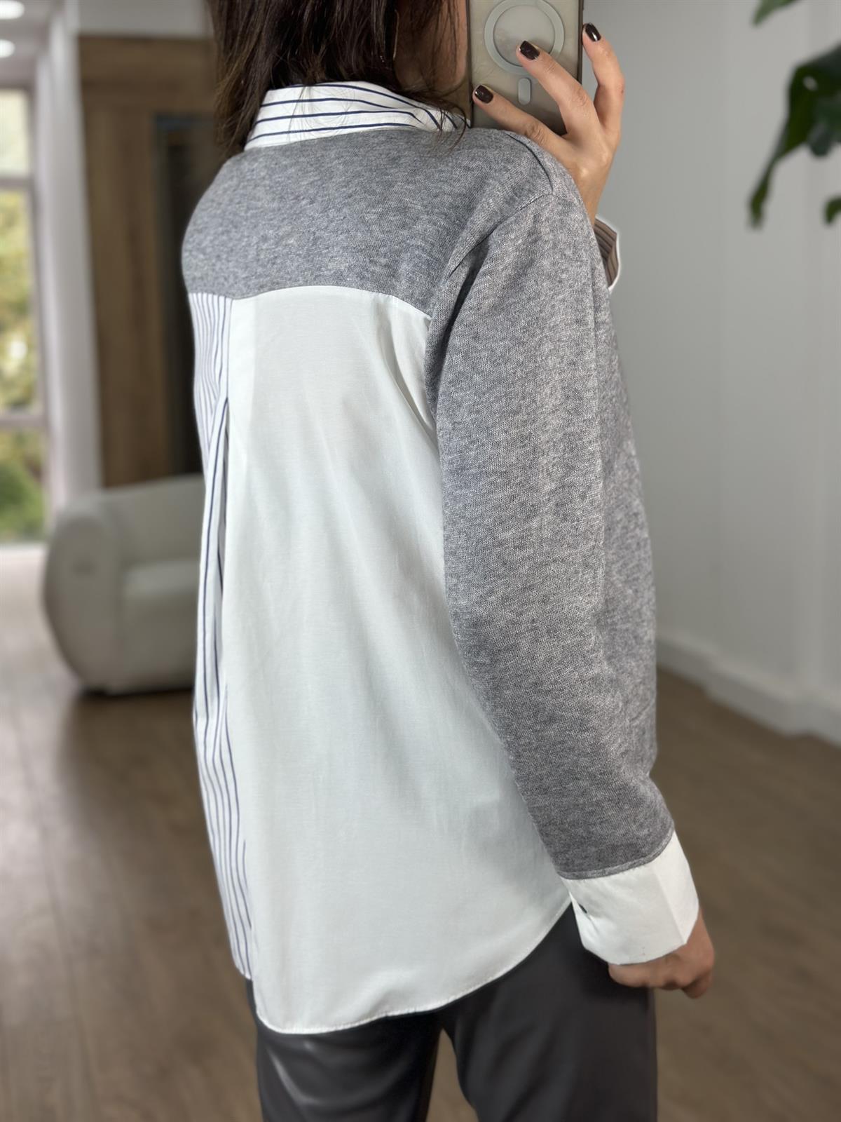 Triko Detaylı Gömlek - Gri