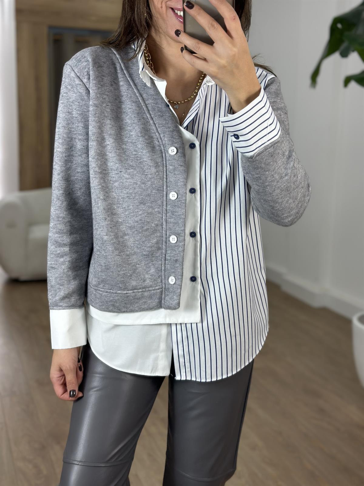 Triko Detaylı Gömlek - Gri