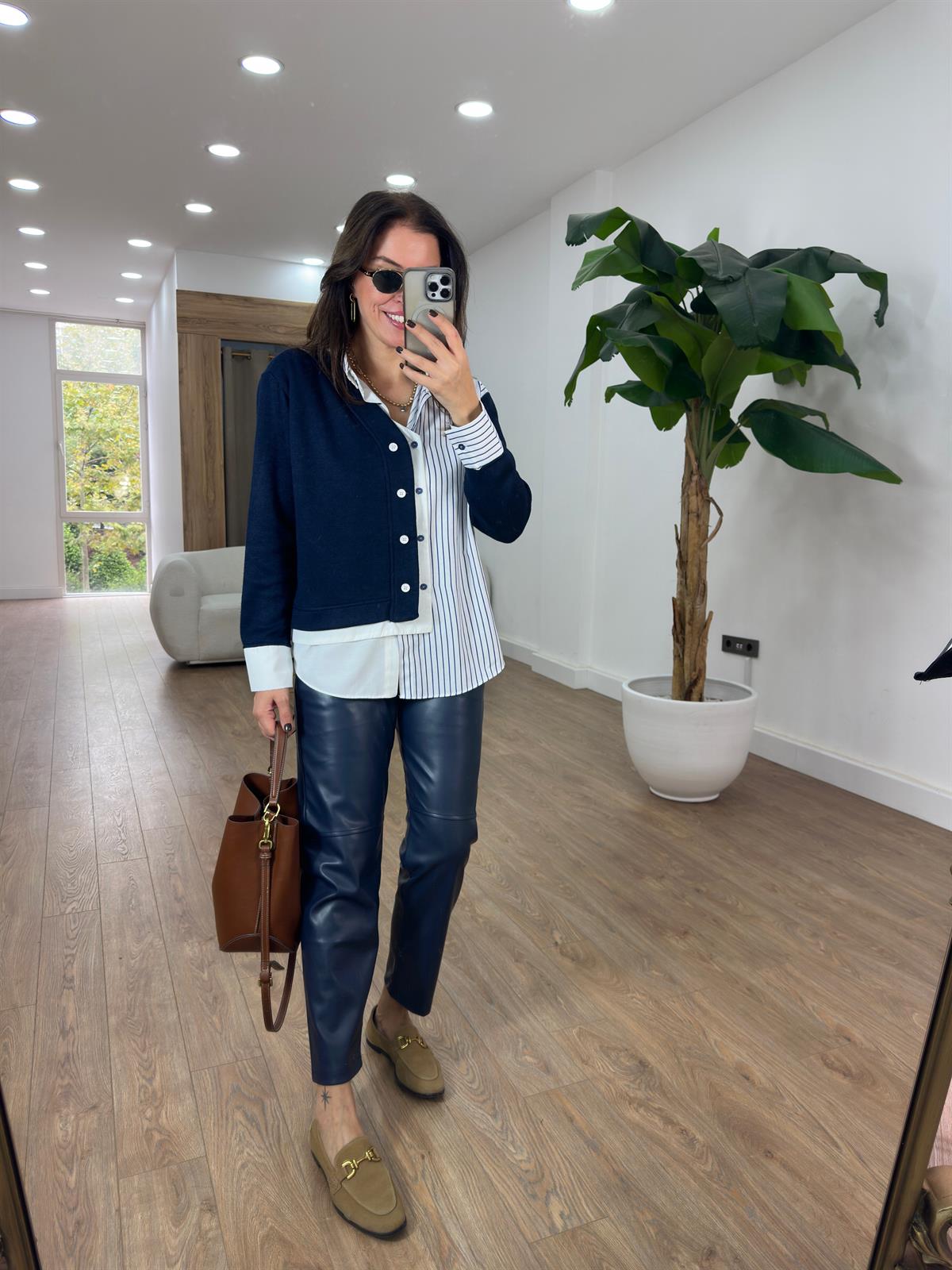 Triko Detaylı Gömlek - Lacivert