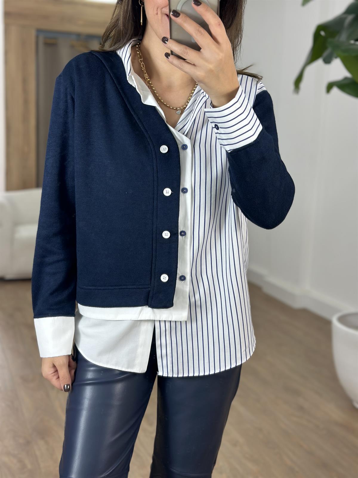 Triko Detaylı Gömlek - Lacivert