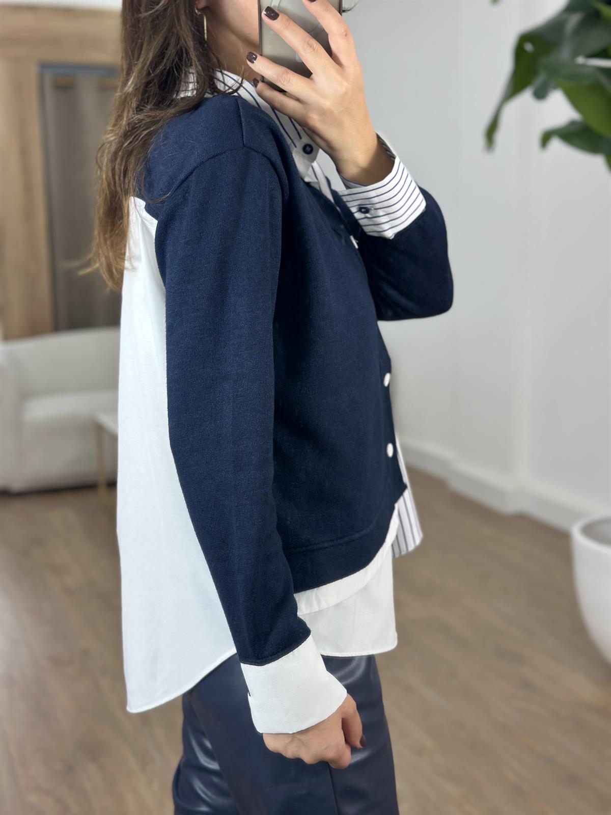 Triko Detaylı Gömlek - Lacivert