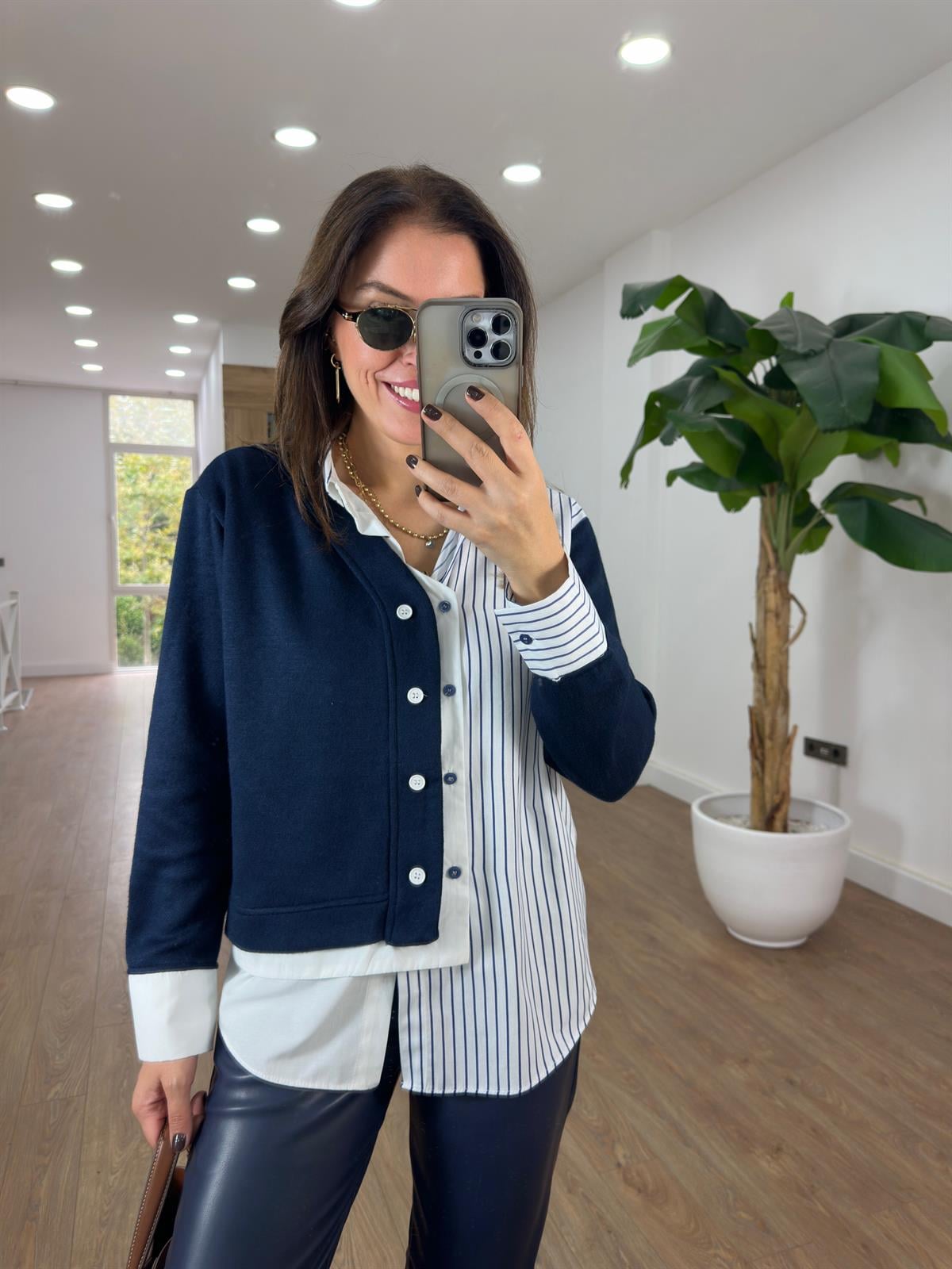 Triko Detaylı Gömlek - Lacivert