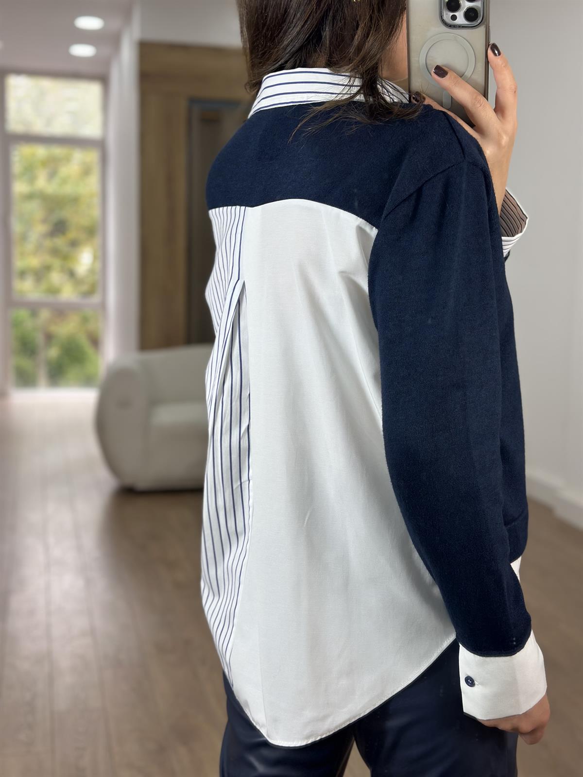 Triko Detaylı Gömlek - Lacivert