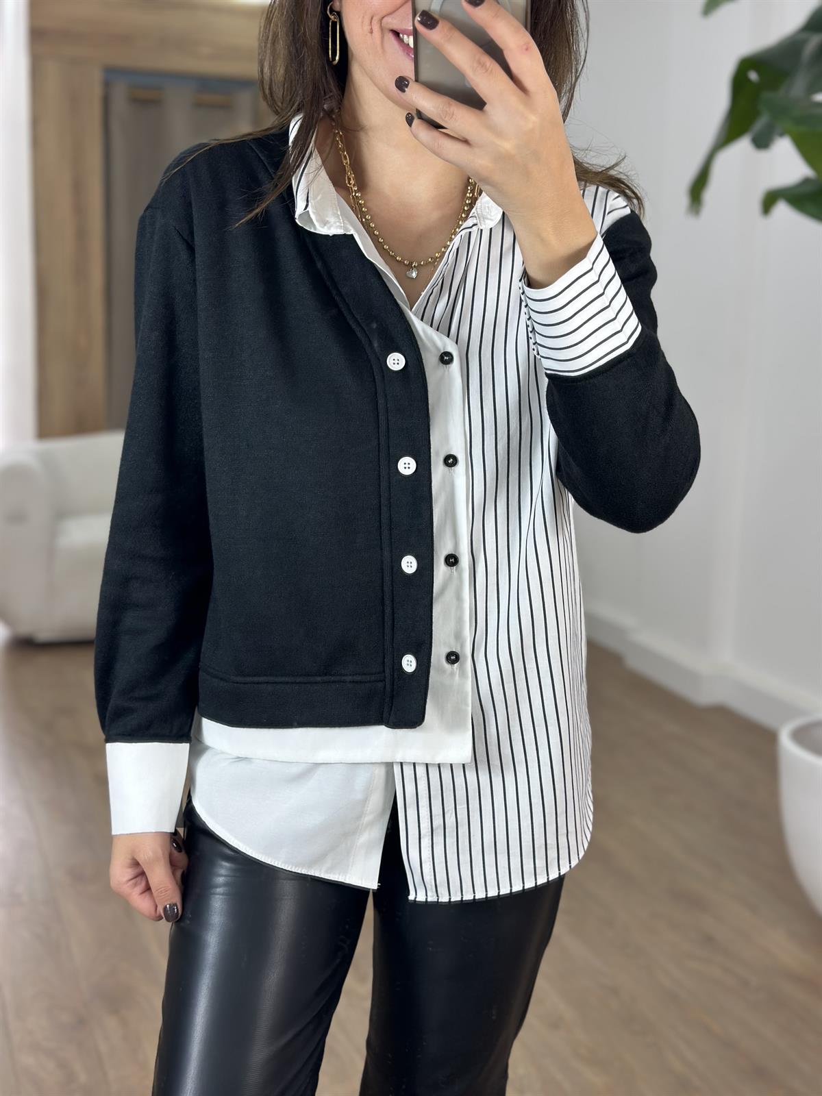 Triko Detaylı Gömlek - Siyah