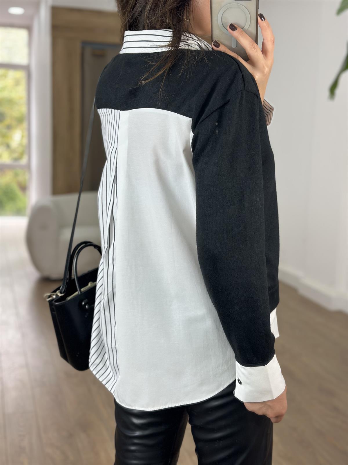 Triko Detaylı Gömlek - Siyah