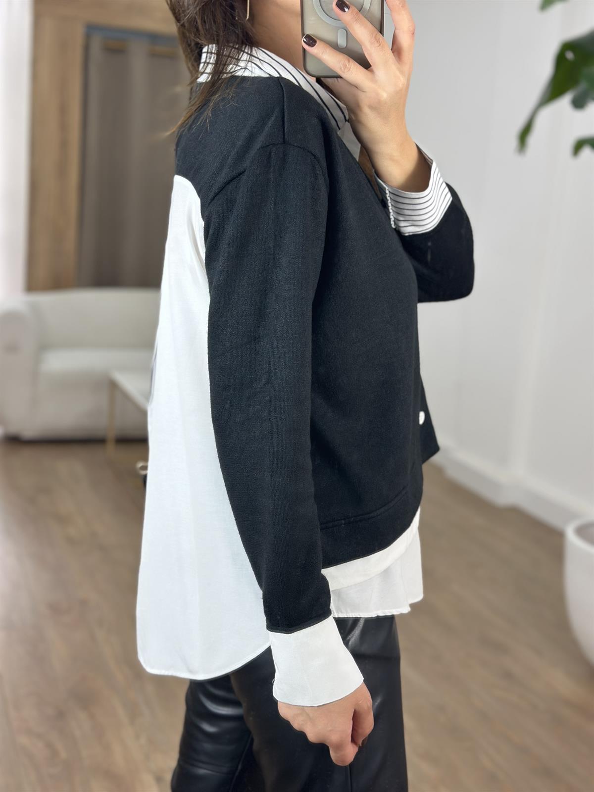 Triko Detaylı Gömlek - Siyah