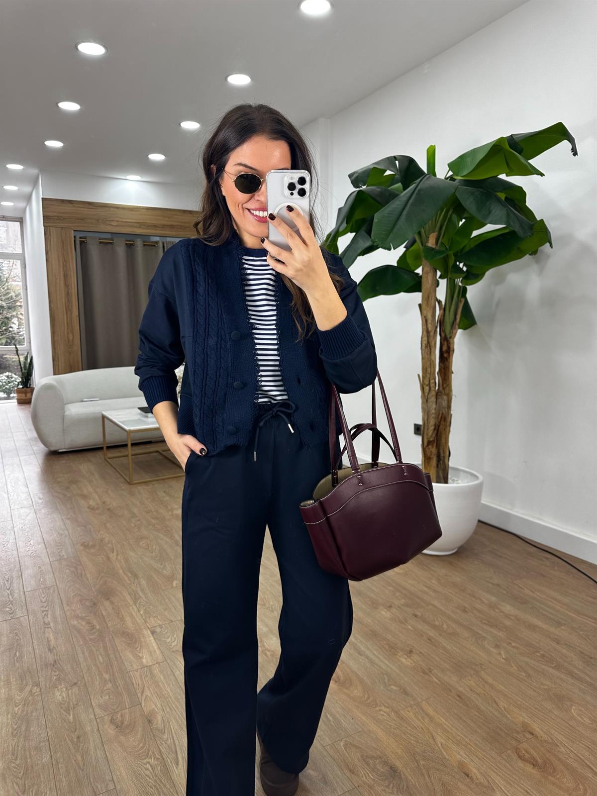 Triko Detaylı Hırka Pantolon Takım