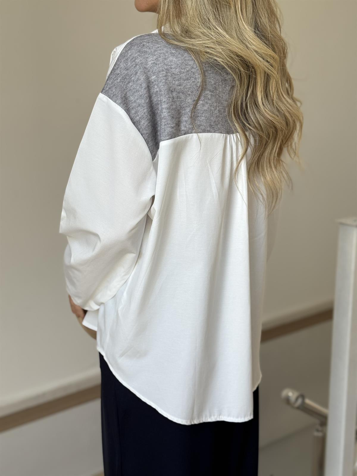 Triko Garnili %100 Pamuk Poplin Gömlek - Gri