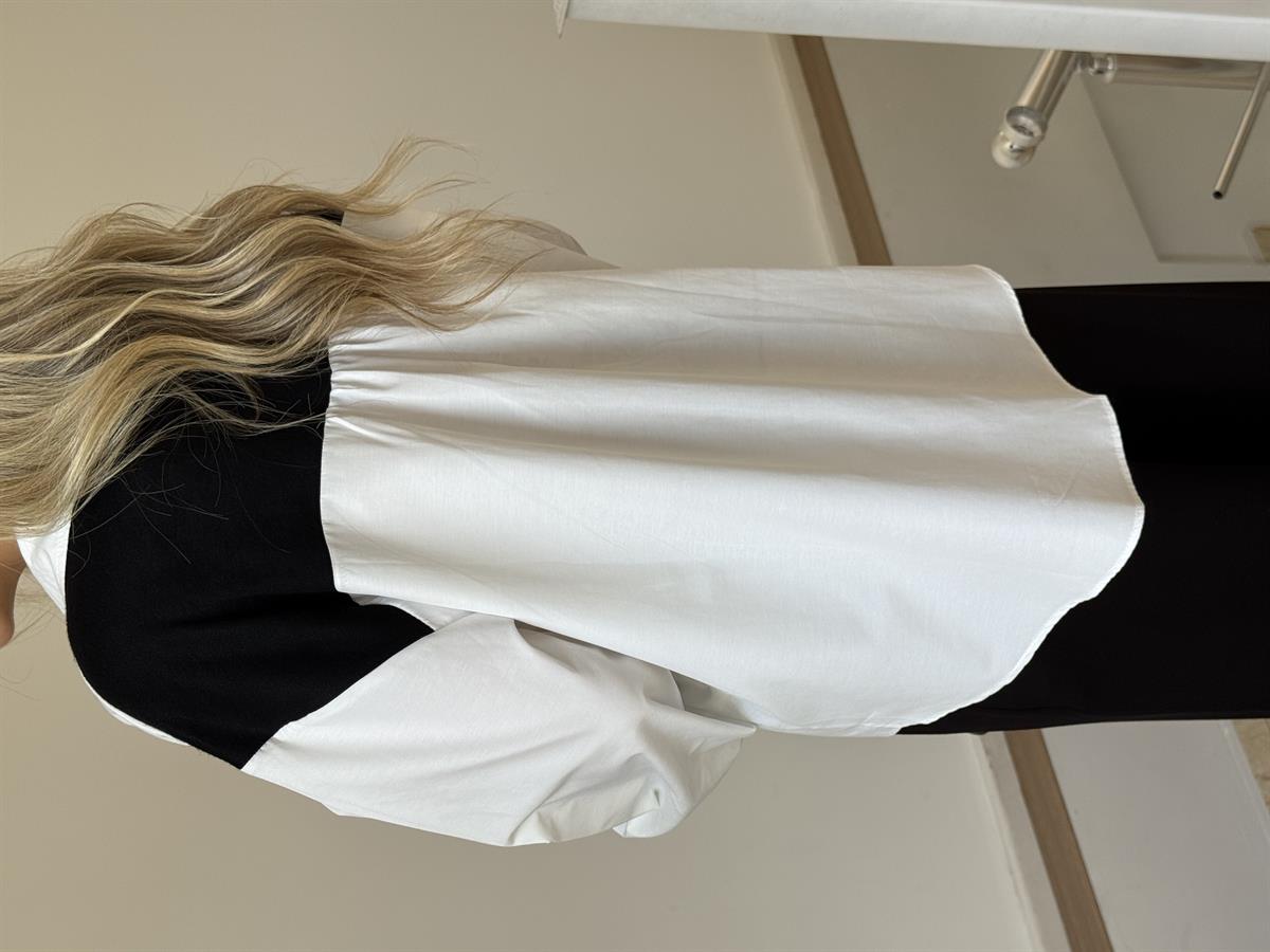 Triko Garnili %100 Pamuk Poplin Gömlek - Siyah