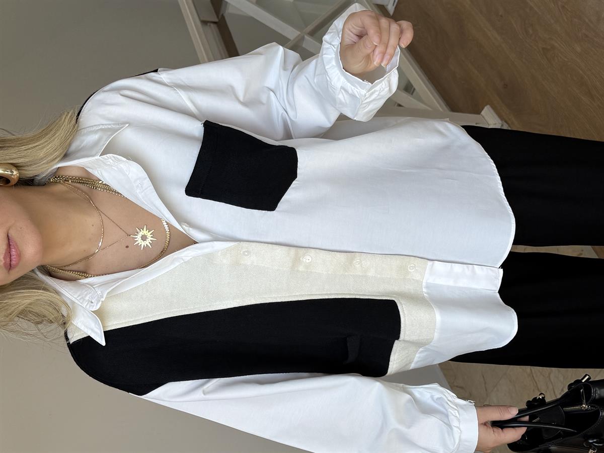 Triko Garnili %100 Pamuk Poplin Gömlek - Siyah