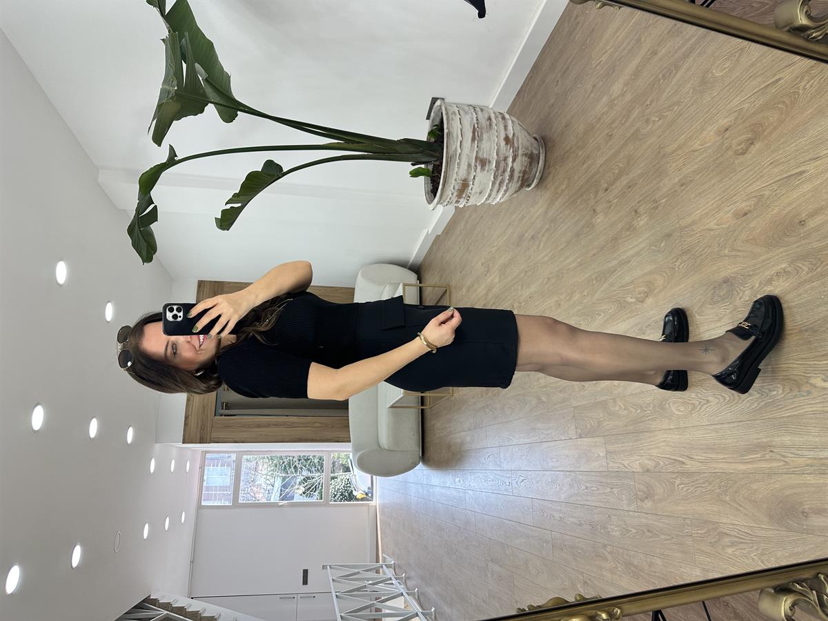 Triko Garnili Düğmeli Elbise