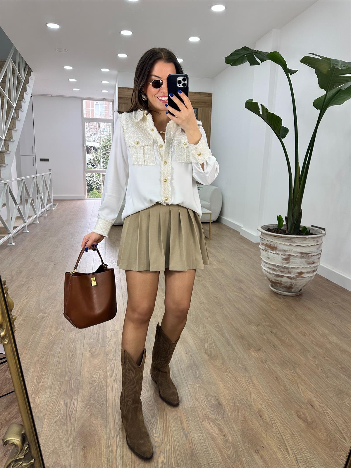 Tüvit Garnili Saten Gömlek