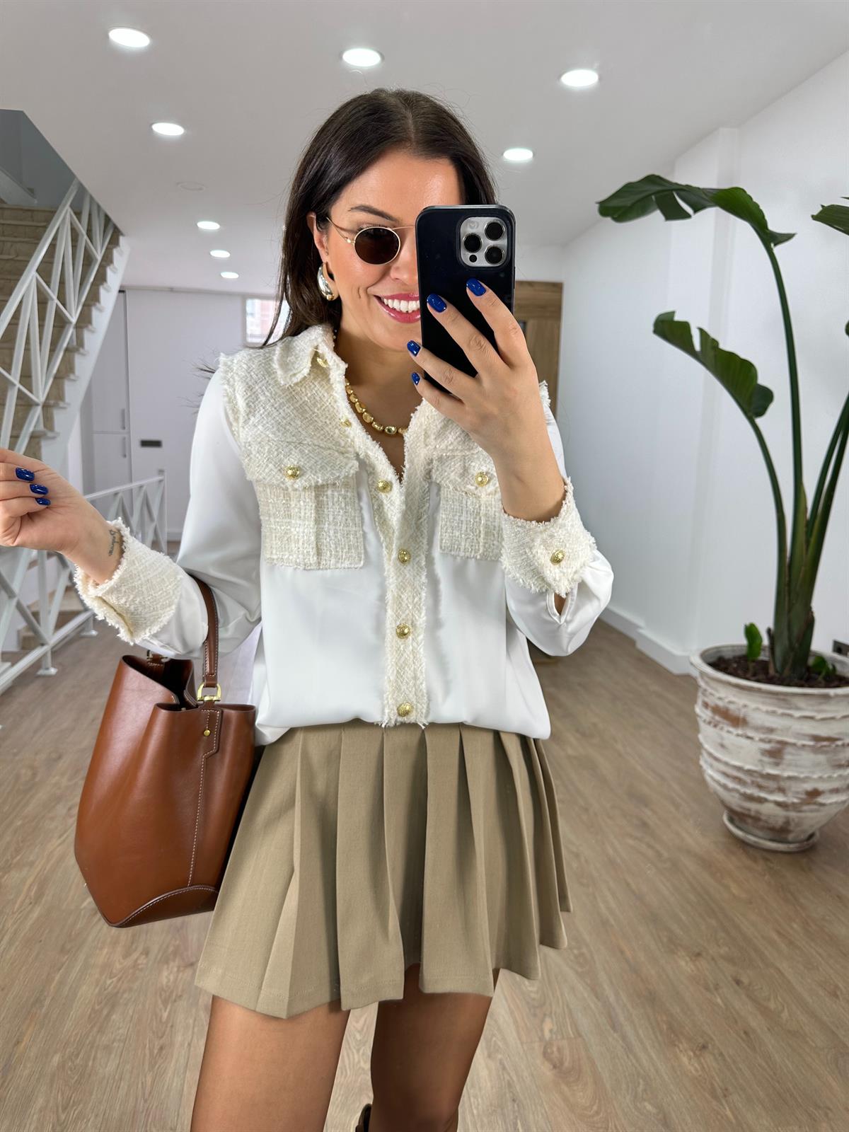 Tüvit Garnili Saten Gömlek