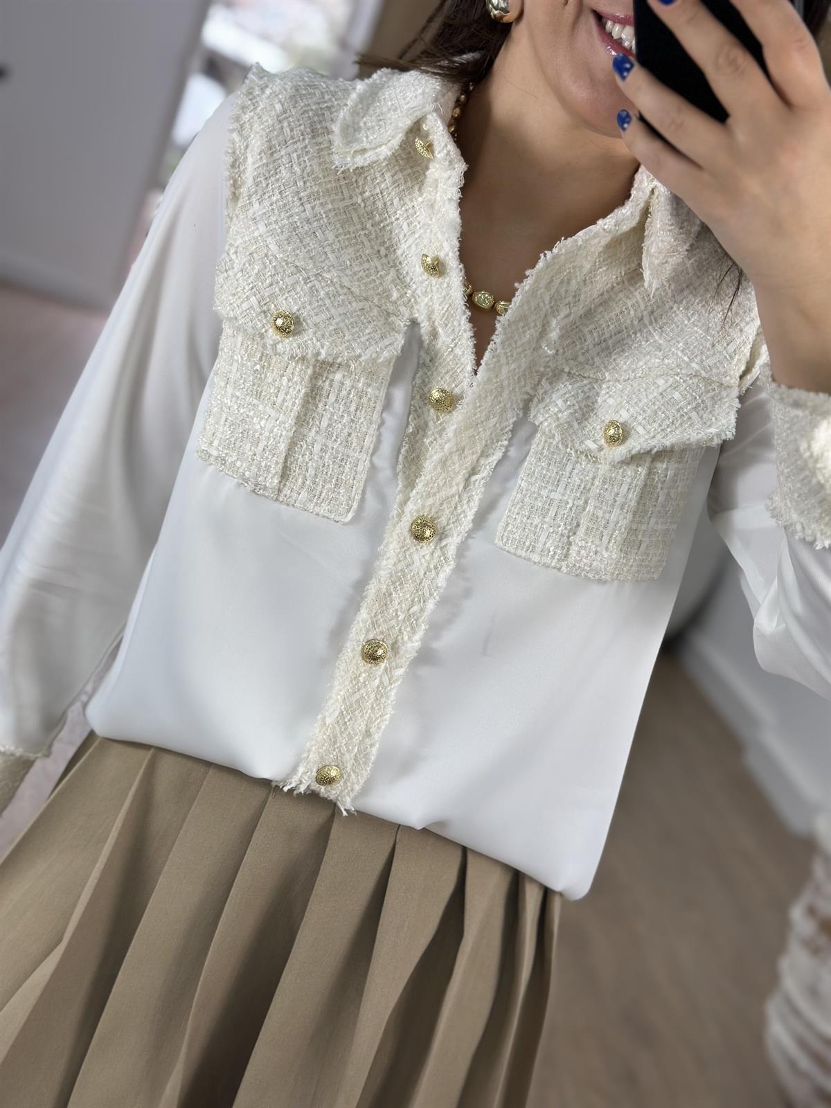 Tüvit Garnili Saten Gömlek