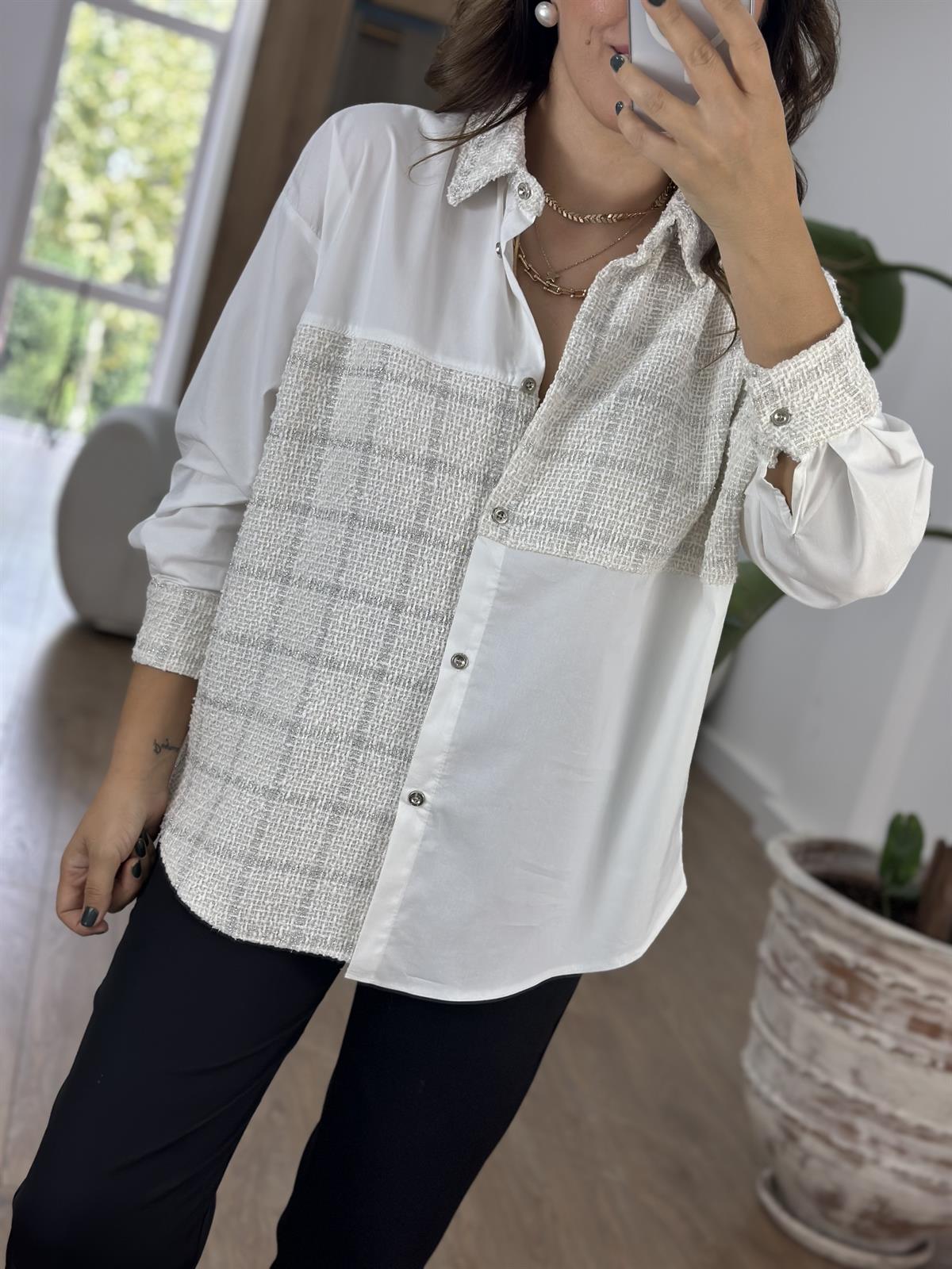 Tüvit Kumaş Detaylı Tasarım Gömlek - Ekru 