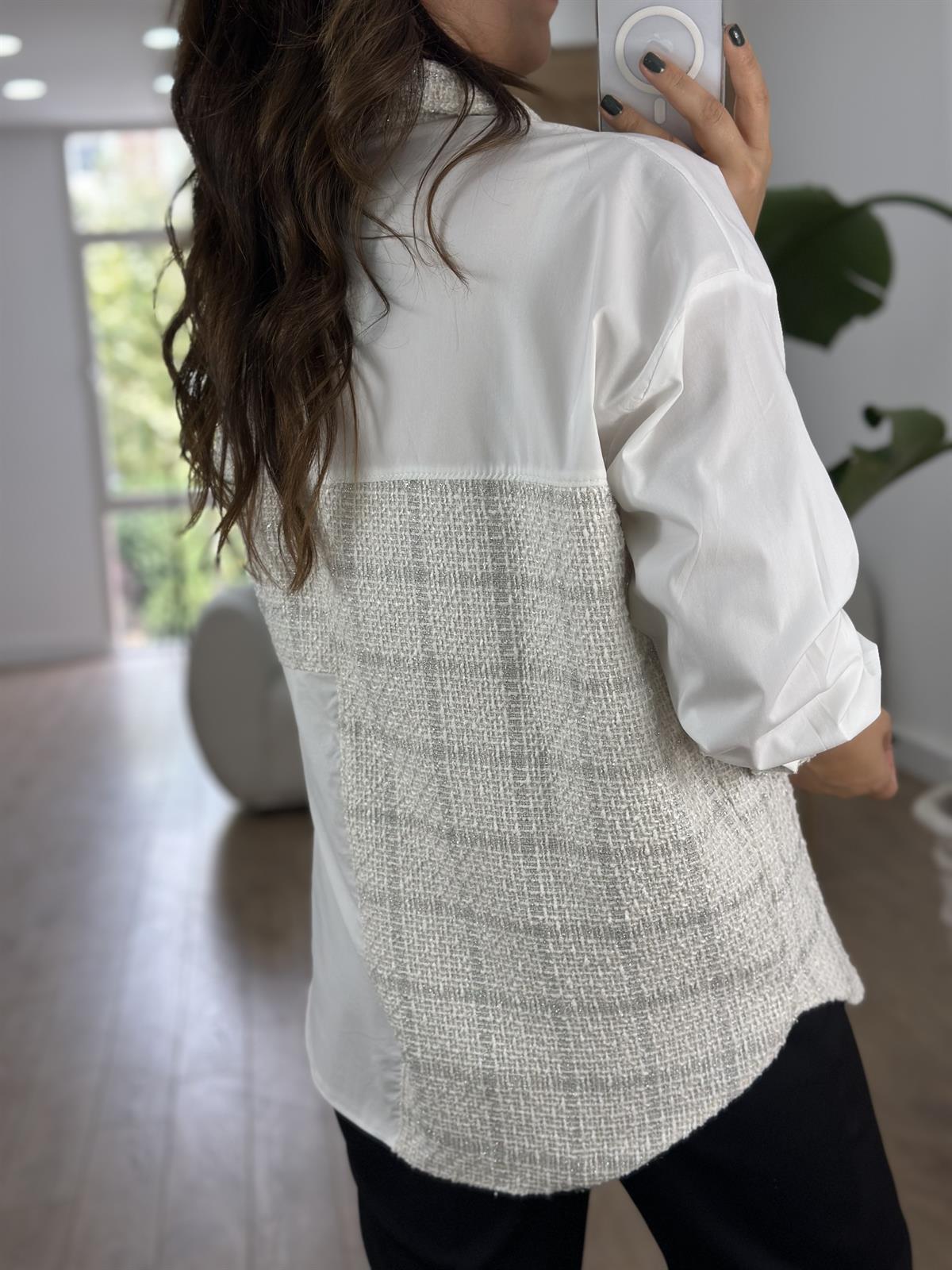 Tüvit Kumaş Detaylı Tasarım Gömlek - Ekru 