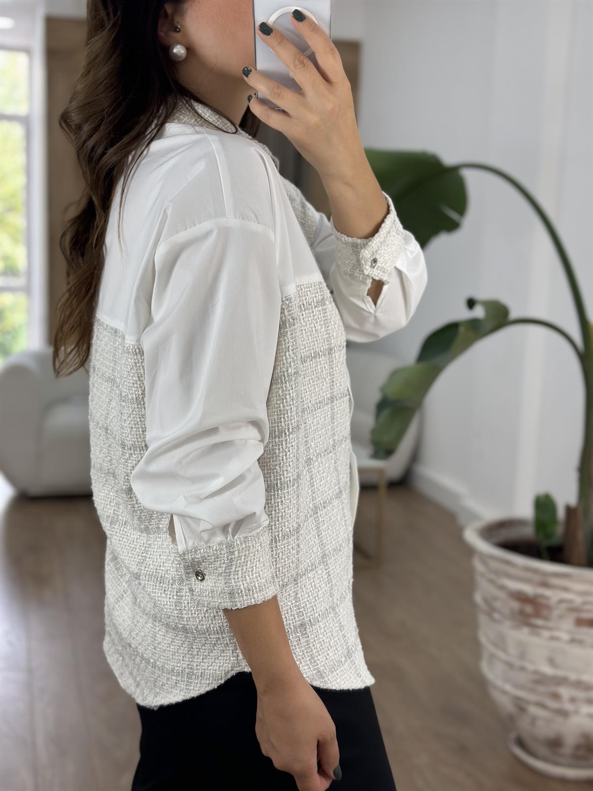 Tüvit Kumaş Detaylı Tasarım Gömlek - Ekru 