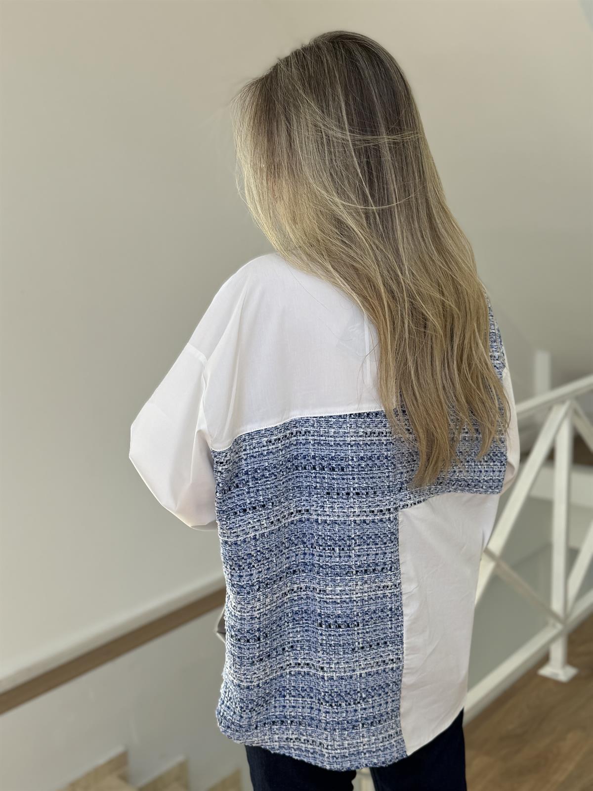 Tüvit Kumaş Detaylı Tasarım Gömlek-Saks