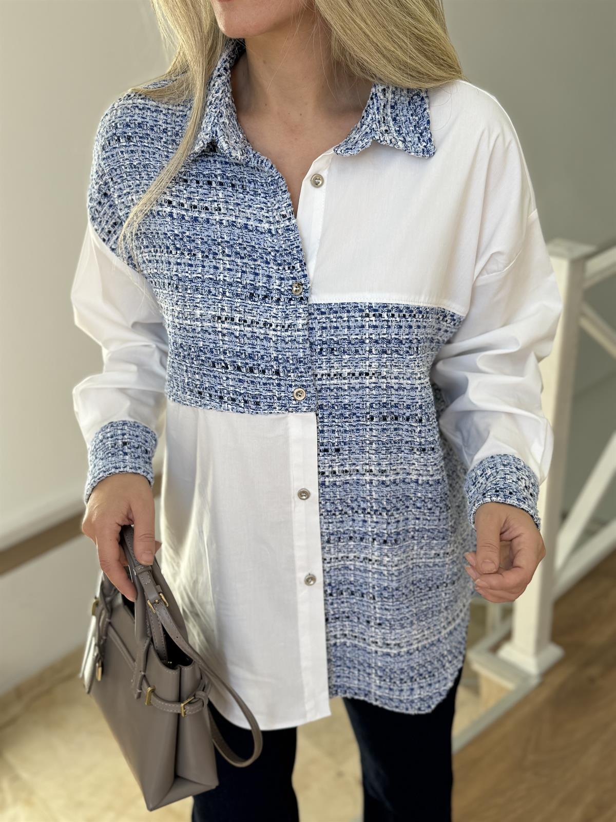 Tüvit Kumaş Detaylı Tasarım Gömlek-Saks