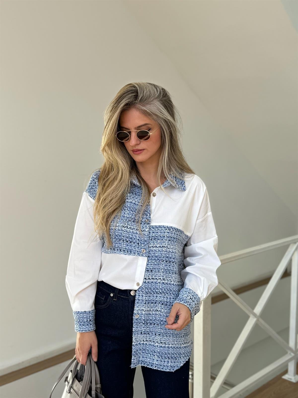 Tüvit Kumaş Detaylı Tasarım Gömlek-Saks