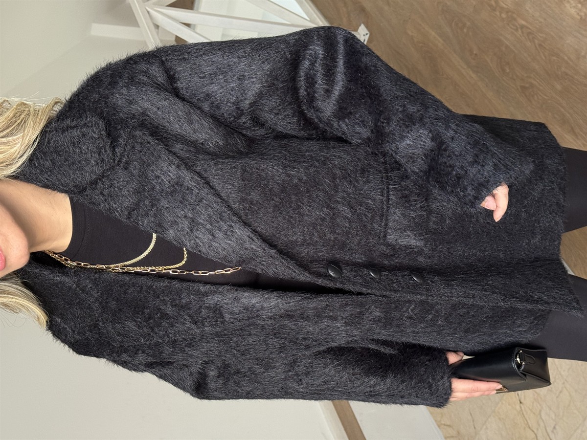 Tüylü Kaşe Kaban - Siyah