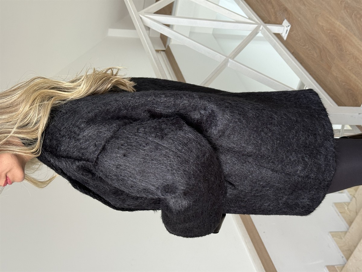 Tüylü Kaşe Kaban - Siyah