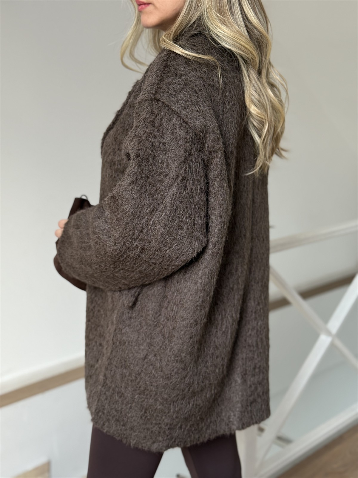 Tüylü Kaşe Kaban - Kahverengi