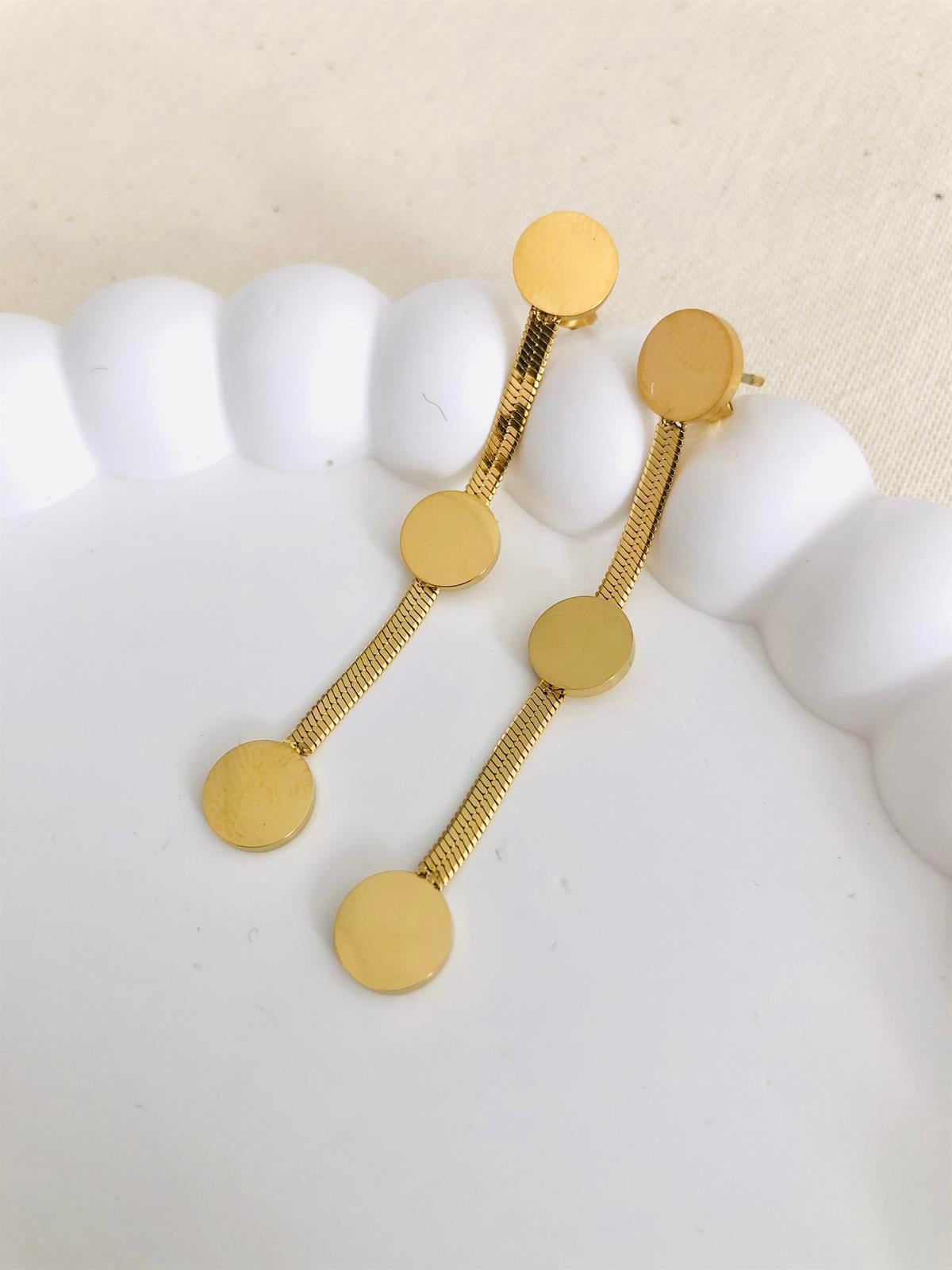 Üç Top Yuvarlak Çelik Gold Küpe