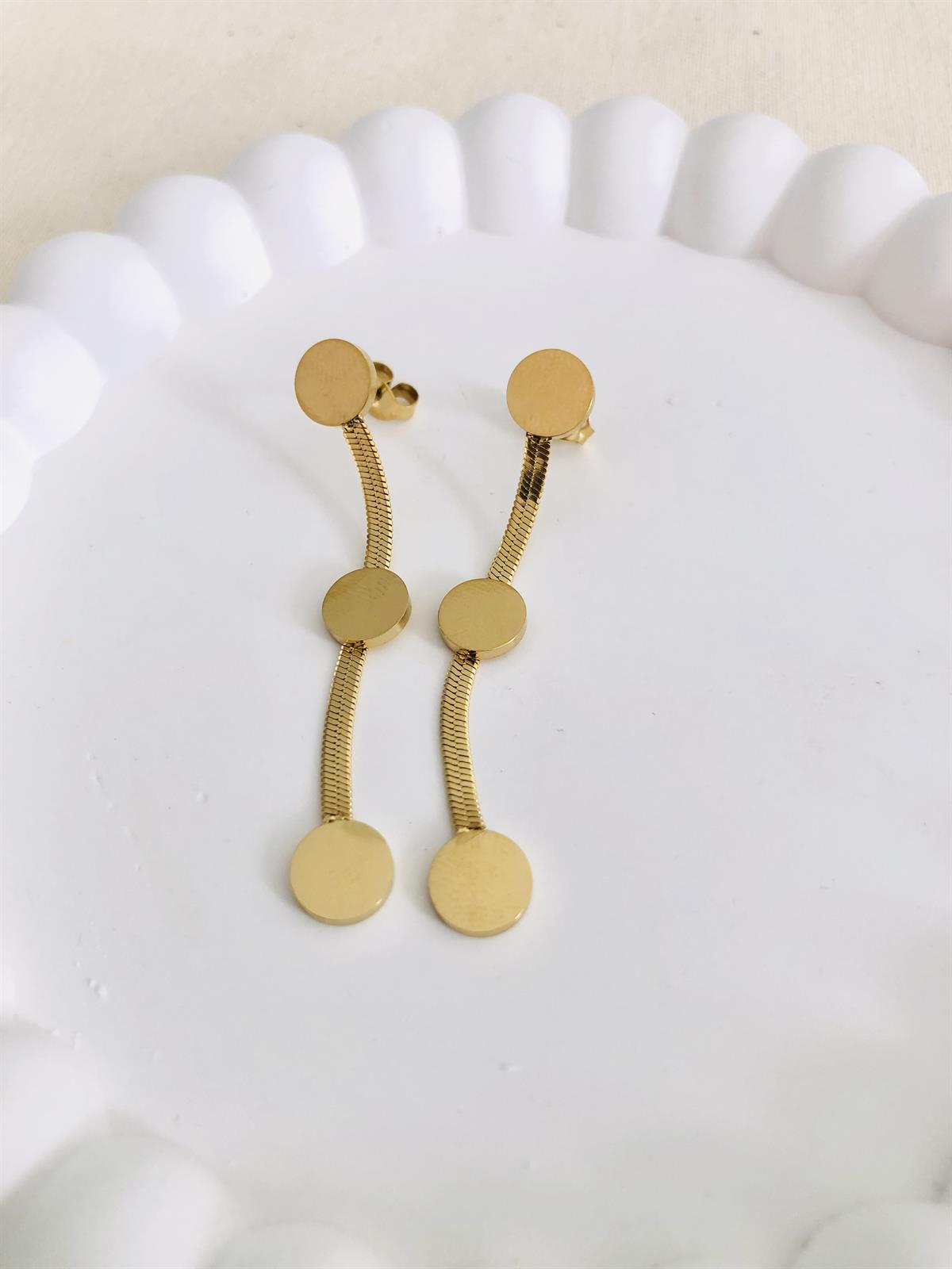 Üç Top Yuvarlak Çelik Gold Küpe