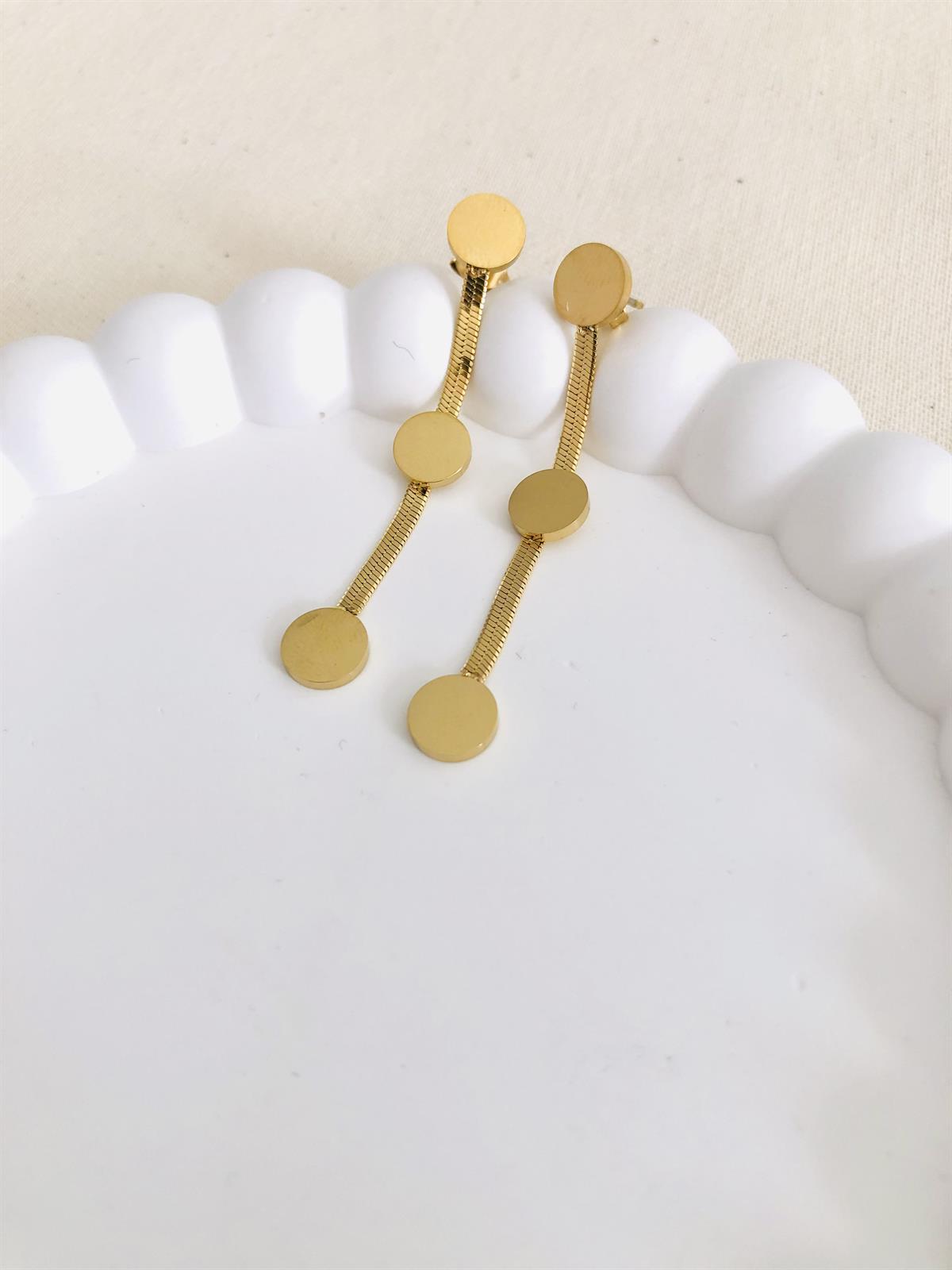 Üç Top Yuvarlak Çelik Gold Küpe