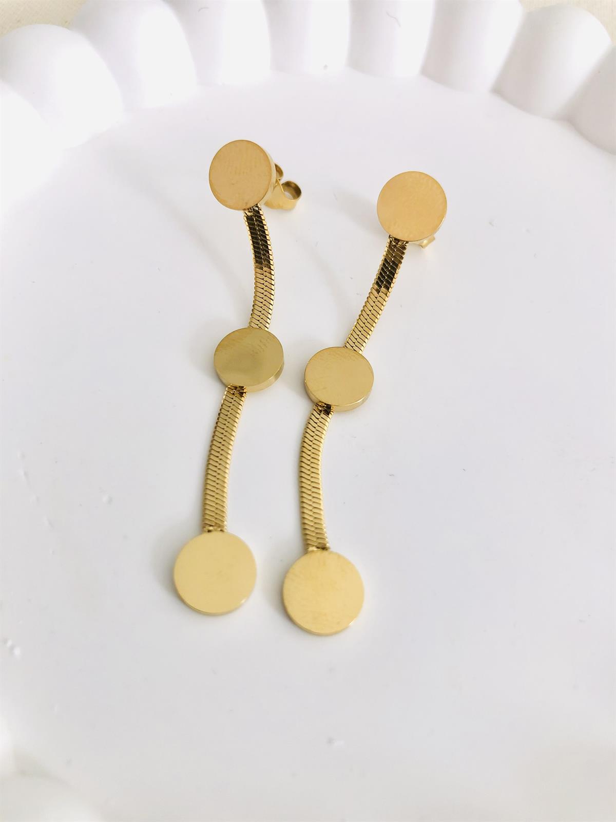Üç Top Yuvarlak Çelik Gold Küpe