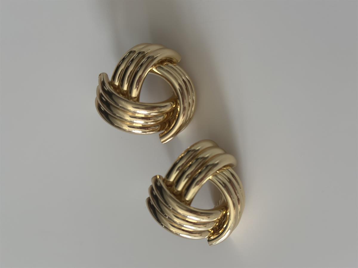 Üçlü İç İçe Geçme Gold Düğüm Küpe 4cm