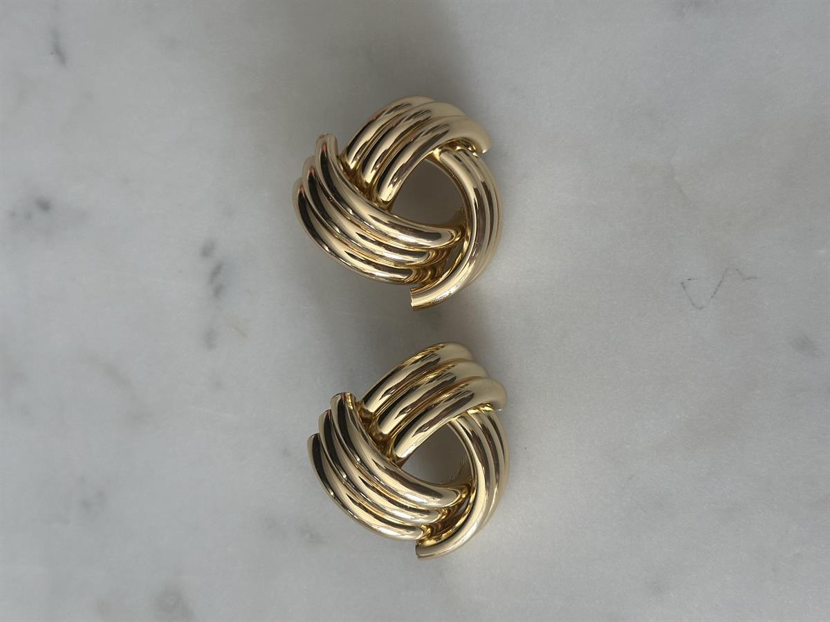 Üçlü İç İçe Geçme Gold Düğüm Küpe 4cm