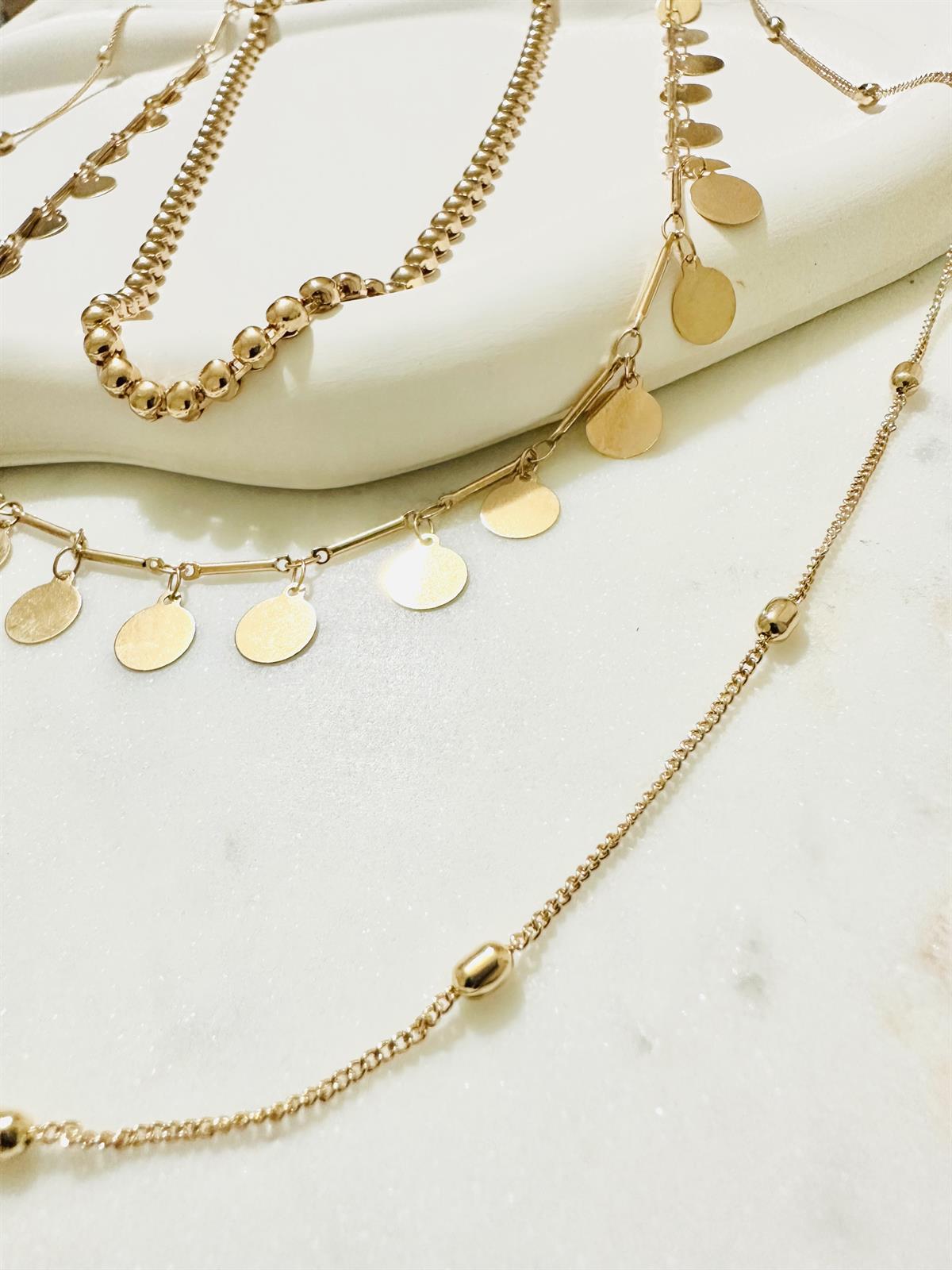 Üçlü Zincir Gold Pul Detay Kolye